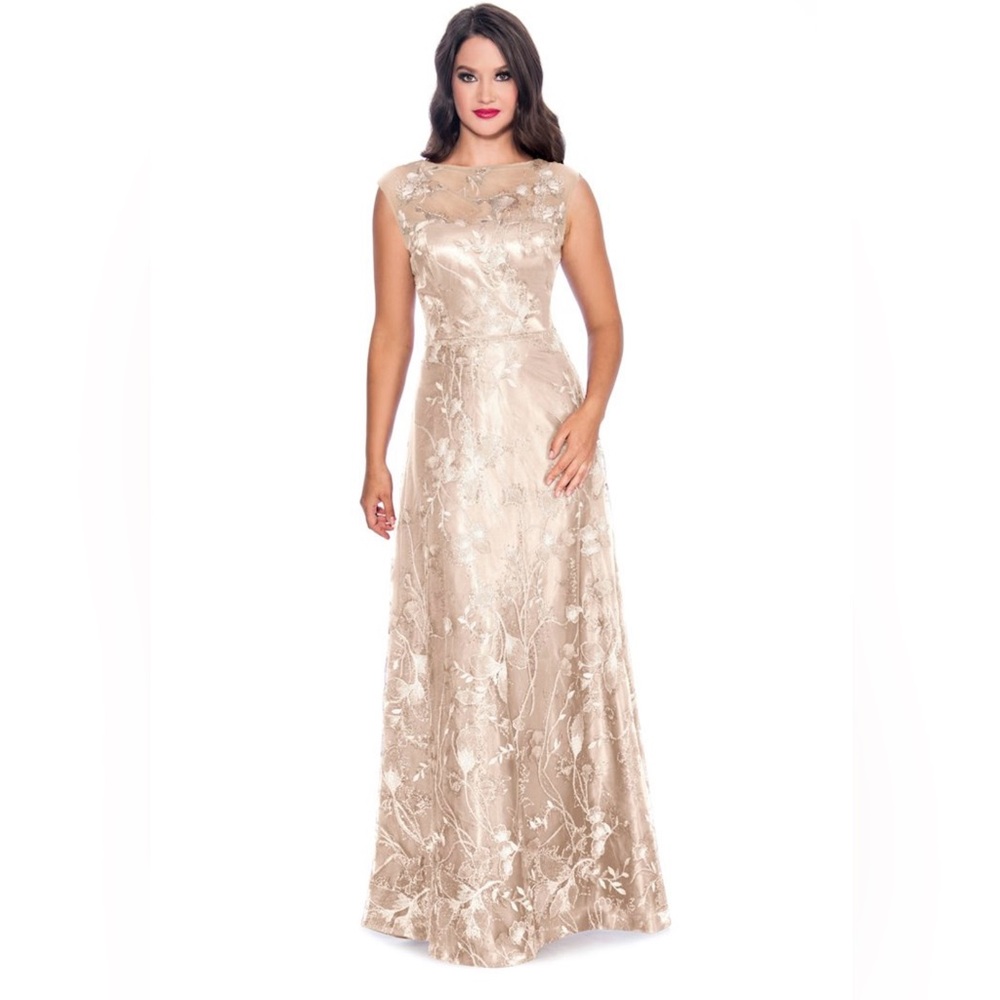 Emma Street Mother of the Bride Gown, Rose Gold Floral, Sequin Accents, Size 14